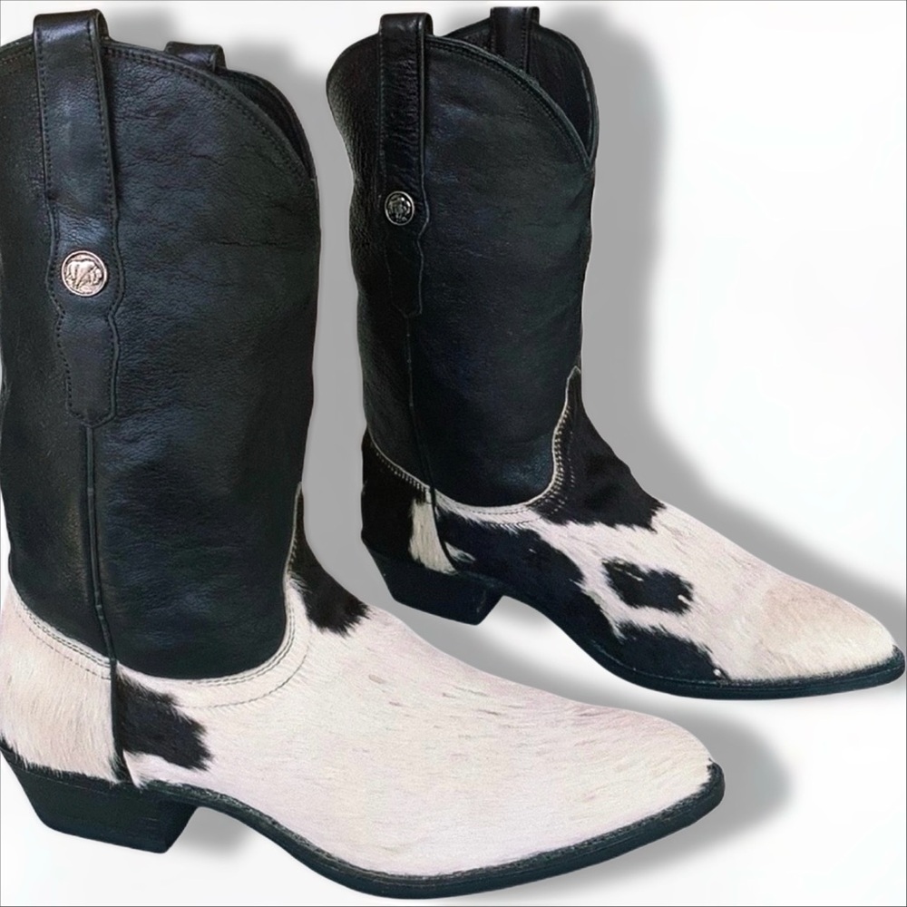DAN POST Vintage Boots, Pony Cowhide Calf Hair On Cow Leather Cowgirl Cowboy, 10